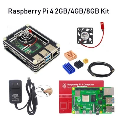 Raspberry Pi 4 2GB 4GB 8GB Kit Acylic Case with Fan Power Supply Heatsink HDMI - Image 1 of 4
