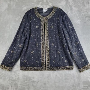 Vintage JMD New York Cardigan Womens Large Black Beaded All Over Evening Formal - Picture 1 of 12