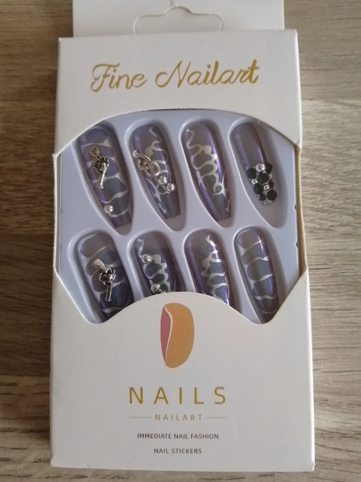 False Nails Transparent Purple Hue Diamante Guns Trinket Motif MixMatch Stiletto - Image 1 of 1