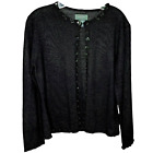 Mantles Women's Sweater Long Sleeve Button-Down Black Wool Floral Sequins Sz M/M
