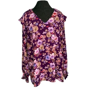 The Pioneer Woman Blouse Shirt Tunic Top Women XL Purple Floral Ruffle Spring - Picture 1 of 14