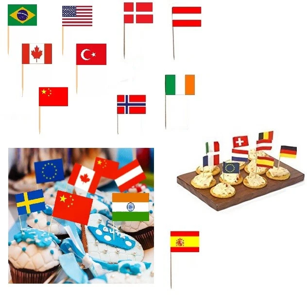 10 INTERNATIONAL WORLD COUNTRY NATIONAL FLAG COCKTAIL STICKS PICKS PARTY DECOR - Image 1 of 1