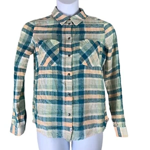 Melrose and Market Size Small Top Plaid Woven Raw Edge Hem Button Up Womens - Picture 1 of 6