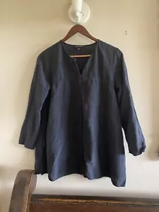 Eileen Fisher Linen Blend Button Down Charcoal Tunic  Top - Picture 1 of 6