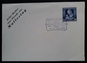 1936 Austria Mother's Day FDC ties 24 Gr blue stamp cancelled Graz - Picture 1 of 3