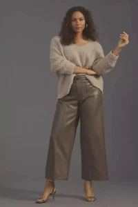Anthropologie Maeve The Colette Wide Leg Crop Vegan Faux Leather Pants Size 20 - Picture 1 of 15