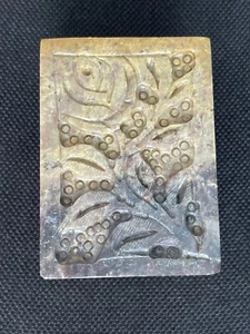 Carved Stone Trinket Box Fitted Lid Carved On Top And Sides 3 x 2 x 1.5 Inches - Picture 1 of 8
