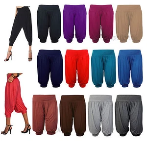 Womens Ladies 3/4 Harem Baggy Shorts Women Plain Cropped Alibaba Trouser Pants - Picture 1 of 18