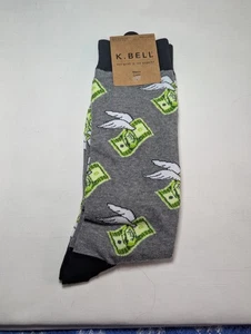 MENS K.BELL FLYING MONEY GRAY CREW SOCKS ONE SIZE - Picture 1 of 4