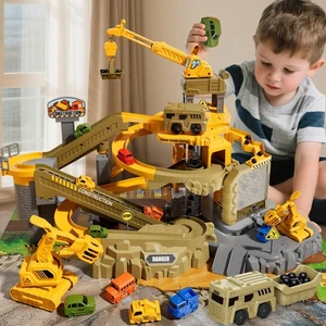 Triebwagen Bergbaustelle Spielset mit Kletterhügeln Autorampe Rennbahn & Kran, ... - Bild 1 von 6