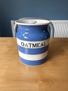 T G Green Cornishware Large OATMEAL Storage Jar Black Shield 18cm - Picture 1 of 16