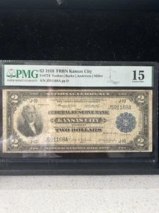 SASA 1918 $2 Kansas City FRBN Fr774 BATTLESHIP PMG F15 - Picture 1 of 2