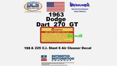 1963 Dart 270 GT Slant 6 Do Not Wash Air Cleaner Decal 2206376 New MoPar USA - Изображение 1 из 2