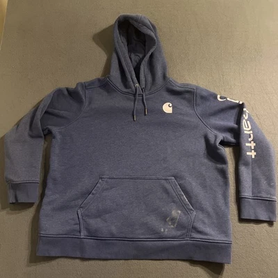 Carhartt Hoodie Women's Graphic Sleeve Pullover Sweatshirt Blue SZ 2X 102791 - Image 1 of 4