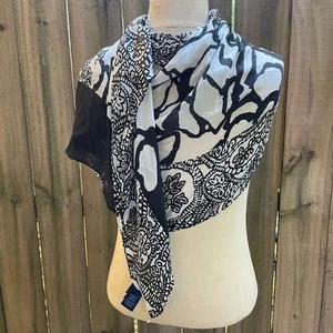 Doncaster 100 % Seide Schal schwarz/w abstrakt Blumen großes Paisley 21" x 70" - Bild 1 von 5