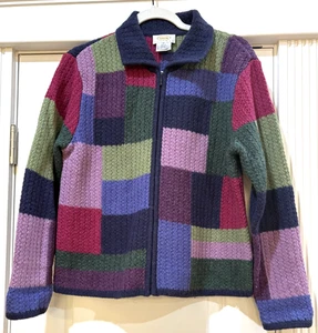 Vintage Talbots 100 % Wolle Patchwork Reißverschluss Pullover Petite M Cardigan Strick Colorblock - Bild 1 von 9