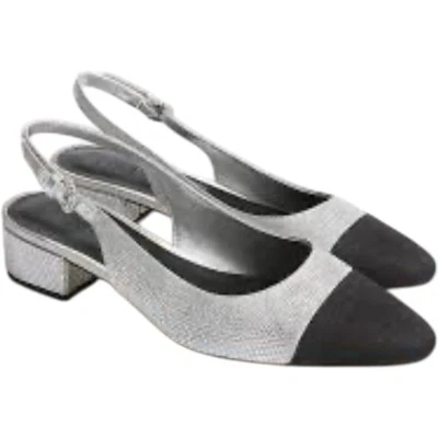 J Crew Negro Plata Estrás 1.4” Tacón Bajo Bloque Cordón Mujer Talla 8.5 Foto 1 de 4