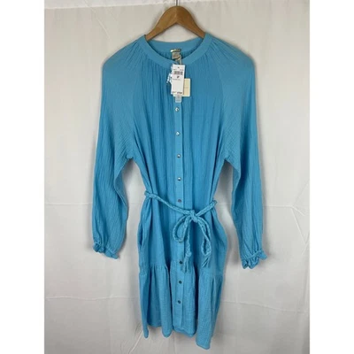 Vestido midi Magaschoni para mujer 100 % algodón orgánico gasa azul gruta cinturón talla S Foto 1 de 4