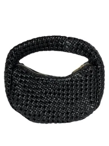 Antik Kraft Black Woven Vegan Leather Square Anthropologie Shoulder Bag Purse - Picture 1 of 10
