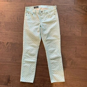 J Crew Cropped Matchstick Stretch Jeans 29x26 Mint Green White Polka Dots NWOT - Picture 1 of 10