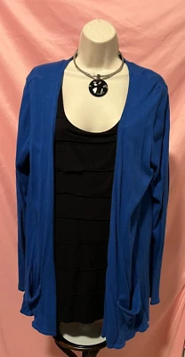 ALLOY-Women's Plus XXL Pretty Cobalt Blue Lightweight Cardigan w/Slouchy Pockets - Image 1 of 4