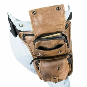 BOLSA DE HERRAMIENTAS DE MUSLO DE CUERO MARRÓN MOTOCICLISTA MULTI BOLSILLO CON BOLSILLO PARA PISTOLA - DC72 - Imagen 1 de 9