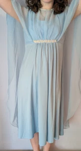 * Vintage 1960s MOD blue Cape chiffon dress - Picture 1 of 4