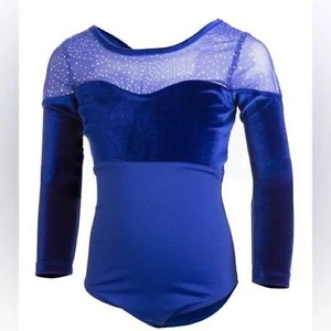 Future Star by Capezio | Cobalt Blue Velvet-Accent Long-Sleeve Leotard S/Ch gym - Picture 1 of 14