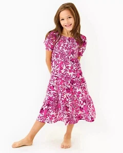 Lilly Pulitzer Girls Mini Jilly Sleeved Midi Dress Floral Print S 4-5 YRS 278643 - Picture 1 of 8