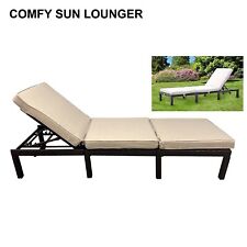 Comfi Adjustable Black Rattan Sun Lounger Outdoor Recliner Chair with Cushion