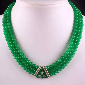 Collana Gioielli Moda 3 Righe 6mm Perline Pietra Preziosa Rotonda Giada Verde Naturale Verde - Foto 1 di 6