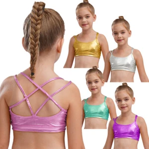 Girls Costume Training Dancewear Party Tops Dance Tees Gymnastics Bralette Gym - Picture 1 of 78