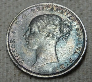 1885 Great Britain 3 Three Pence Queen Victoria KM #730 UK Toned - Picture 1 of 4