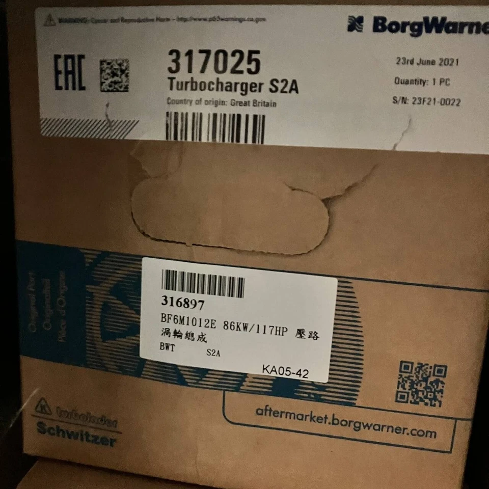Genuine OEM DEUTZ BF6M1012E 316897/317025/314962 S2A BorgWarner/Schwitzer Turbo - Image 1 of 1