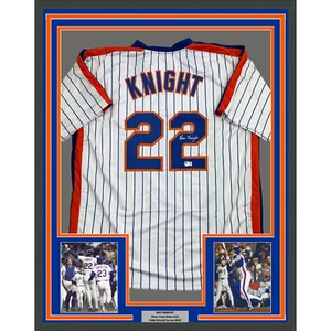 Framed Autographed/Signed Ray Knight 35x39 New York Pinstripe Jersey BAS COA - Picture 1 of 2