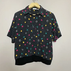 Vintage Alfred Dunner Polkadot Top Black Short Sleeve 1/4 Button Front Size 20 - Picture 1 of 15