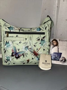 Borsa a mano Anuschka grande tracolla dipinta a mano "Ali meravigliose" nuova - Foto 1 di 9