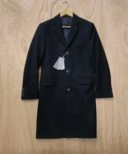 H&M Overcoat Jacket Wool Cashmere Blend Black Size 34S UK 44S EUR New With Tags - Picture 1 of 6