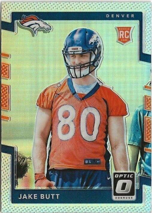 V27) 2017 Panini Donruss Optic Jake Butt Silver Prizm SP RC Denver Broncos - Image 1 of 1