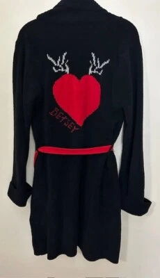 betsey johnson cardigan S black w/red heart fun whimsical lounge valentine's day - Image 1 of 4