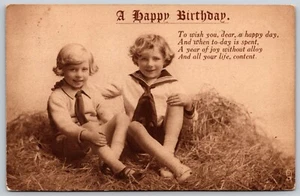 Postcard A Happy Birthday Poem Two Little Boys Sailor Suits Sepia Tuck's 1918 - Picture 1 of 2