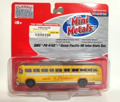 HO Scale Union Pacific Bus RR Inter State GMC PD-4103 32105 Mini Metal - Image 1 of 2