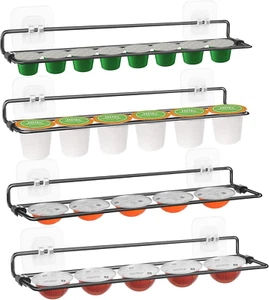 K Cup Holder, Wall Mount Adjustable Pod Storage Organizer, 4 Pack, Black. - Picture 1 of 12