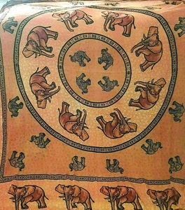 Tapiz batik con estampado en bloque de elefante colgante de pared/mantel/cama extendida - Imagen 1 de 11