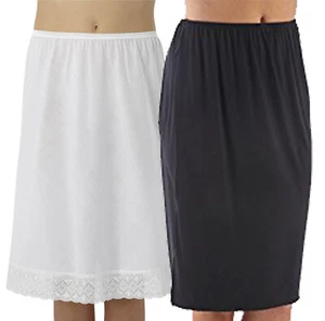 New Ladies Poly/Cotton Black or White Lace Hem Underskirt Half Slip 18" & 27" - Picture 1 of 3