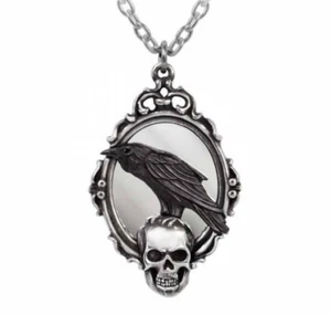Reflections Of Poe Pendant Necklace, Black Raven, Skull Macabre, Alchemy England - Picture 1 of 5
