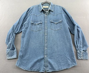 VTG Bit & Bridle Shirt Mens Sz XLT Jean Denim Button Up Western Pearl Snap - Picture 1 of 12
