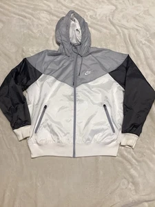 Nike Sportswear Windrunner Jacket Mens Large L White Black Mesh Lined Full Zip - Picture 1 of 8