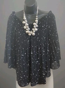 Bik Bok black with moon and white stars, viscose top - size large 16 - Picture 1 of 5