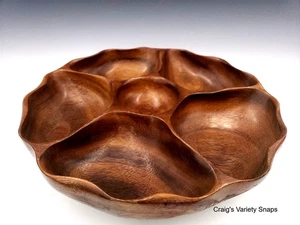 Hawaii Hardwoods Honolulu Monkey Wood Lazy Susan Server, Vintage Hand Crafted - Picture 1 of 19